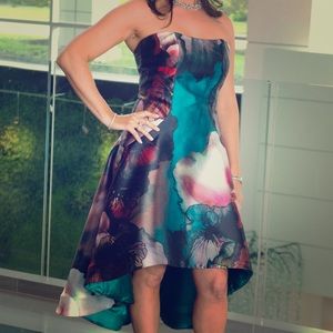 Custom designer Paula Varsalona high low gown